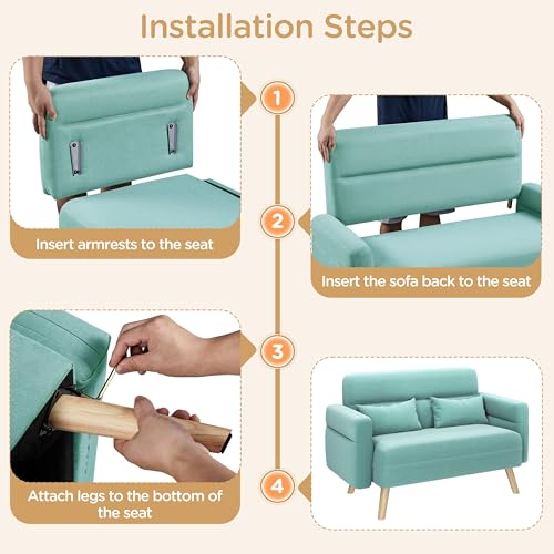 Aquamarine Fabric 2 Seater Sofa with Lumbar Pillows U560