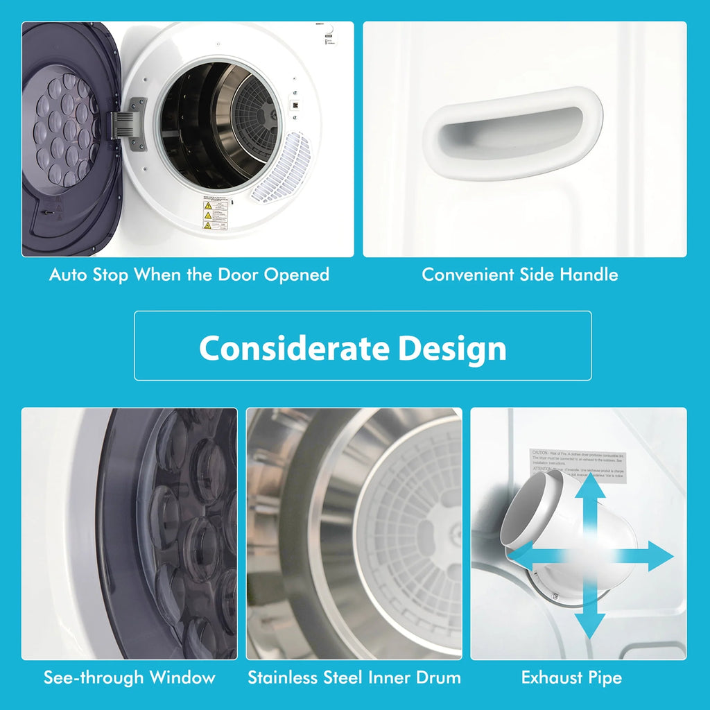 1500W Compact Electric Laundry Dryer Stainless Steel 13.2 lbs H74973