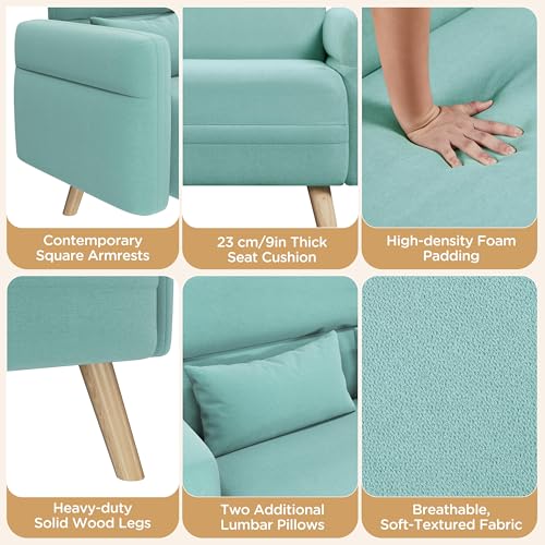Aquamarine Fabric 2 Seater Sofa with Lumbar Pillows U560