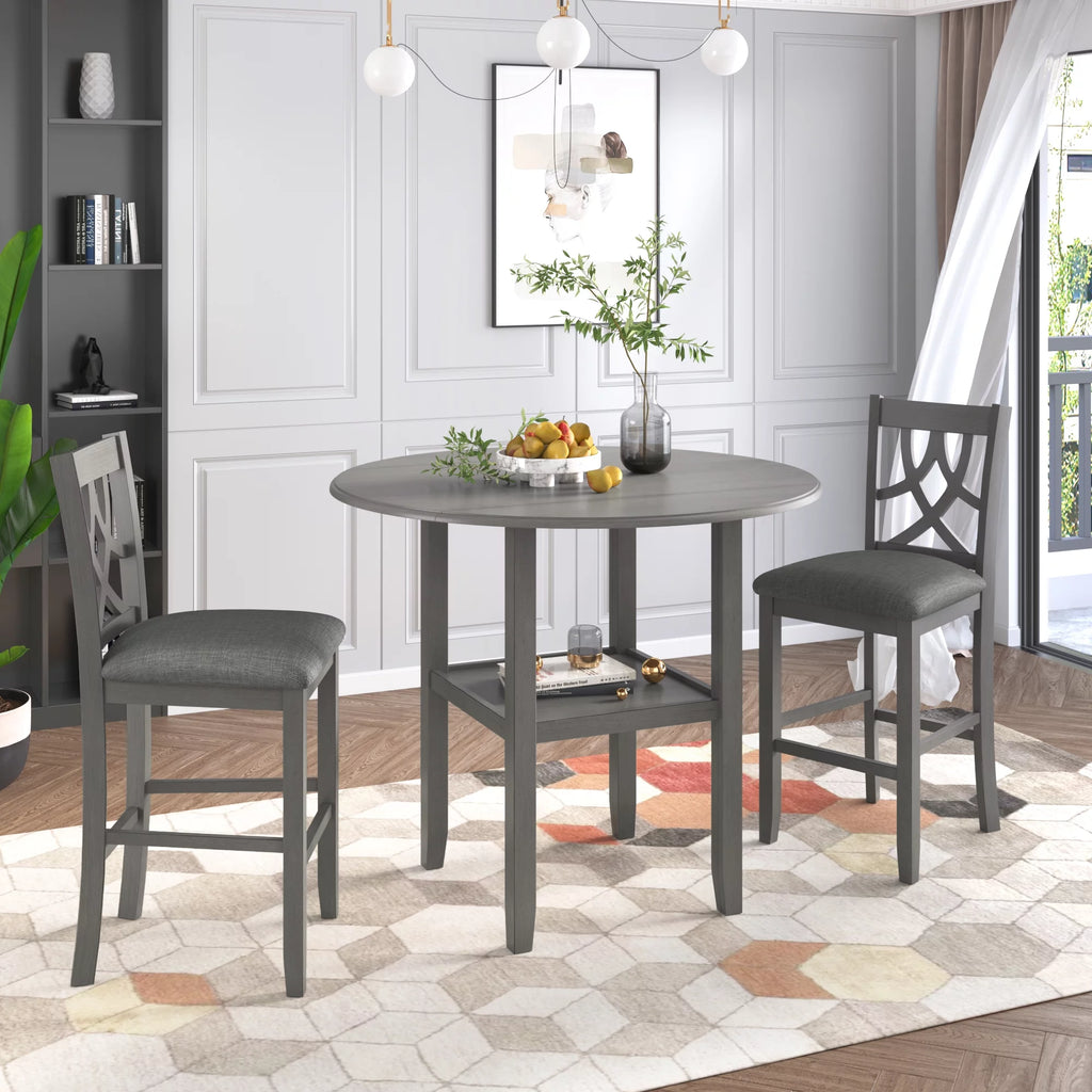 3 Piece Round Drop Leaf Dining Table Set with 2 Chairs N7237