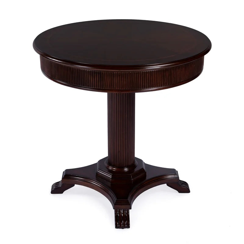 Brown Ribbed Wood Pedestal Foyer Table W5475