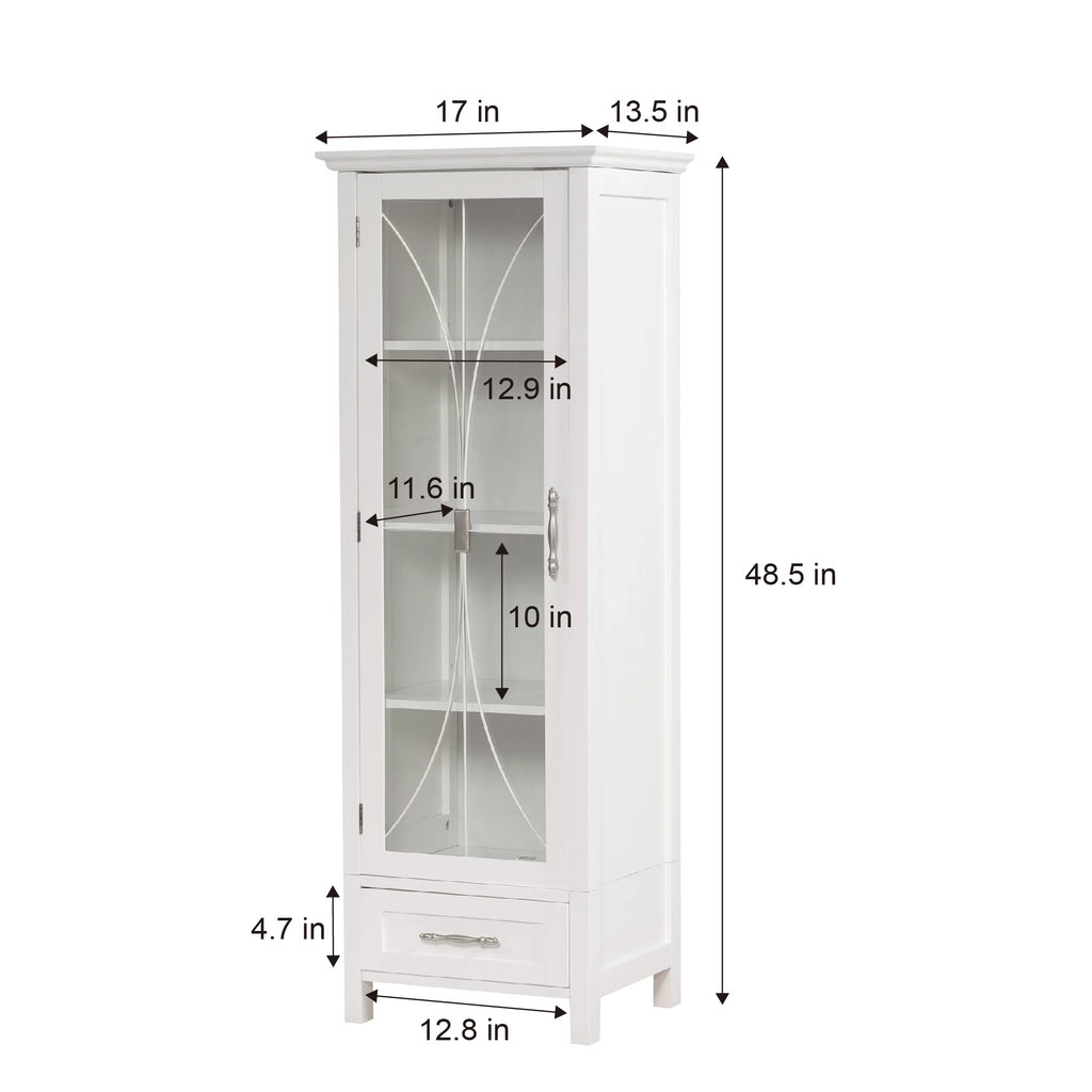 White Wooden Linen Cabinet with Drawer T59739