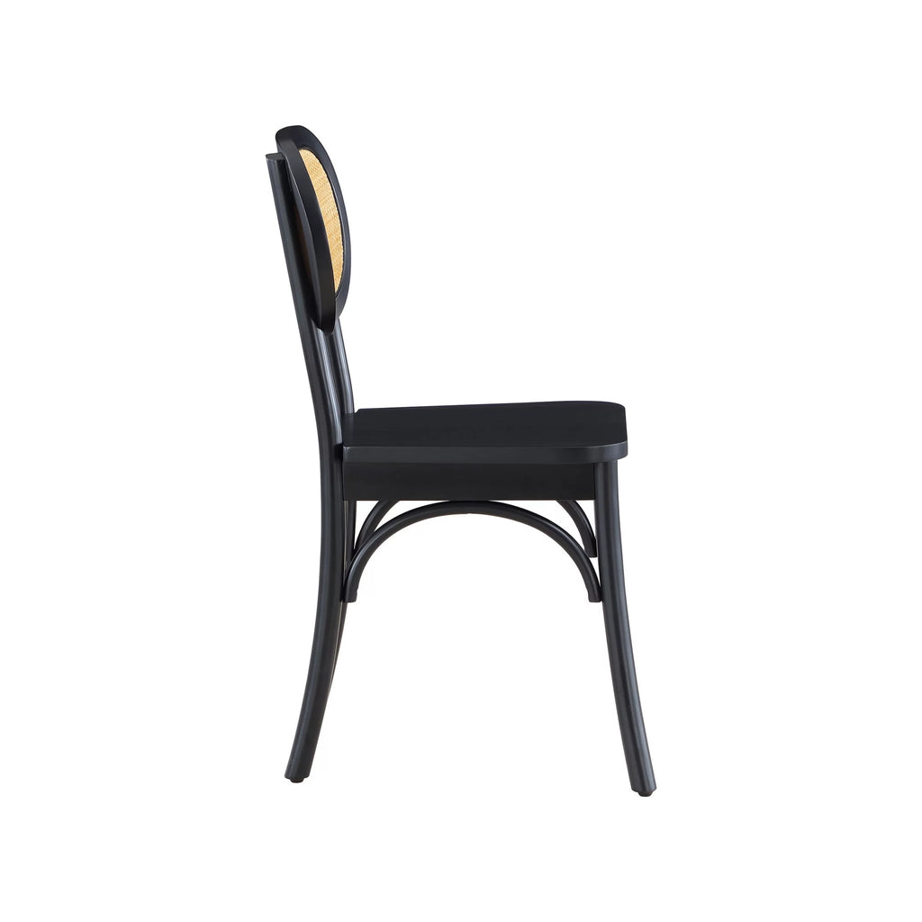 Black Rattan and Solid Wood Dining Chairs I1249