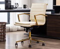 Beige Faux Leather Swivel Office Chair with Armrests H1360