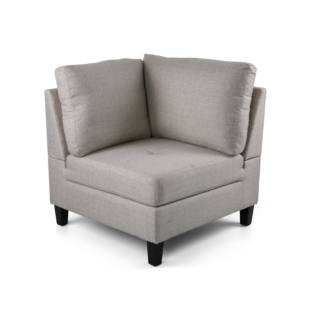 Beige and Dark Brown Fabric Sectional Sofa with Ottoman L624