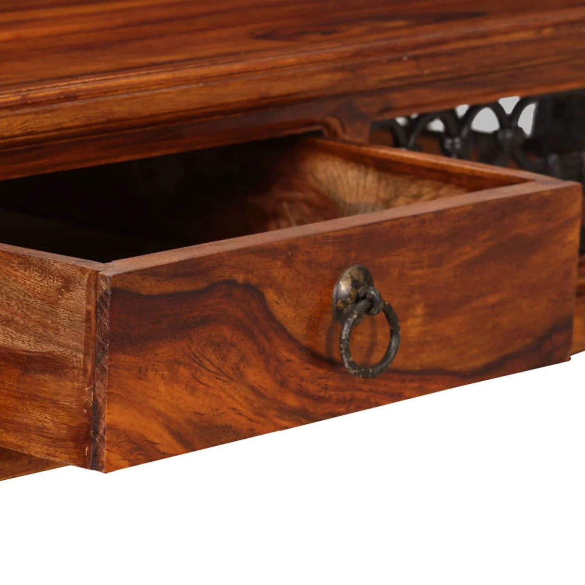 Sheesham Wood Writing Desk with Storage Drawer Steel Legs W57458