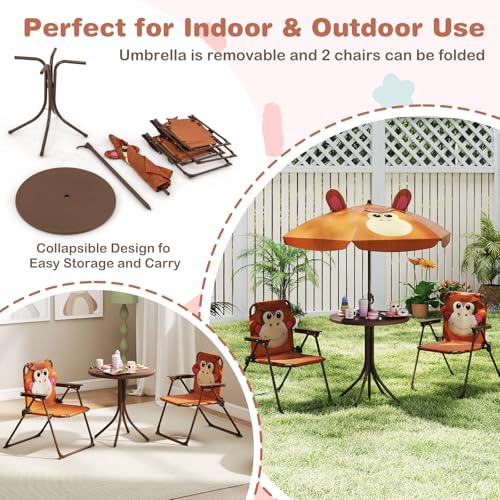 Kids Picnic Table with Umbrella and 2 Folding Chairs F541