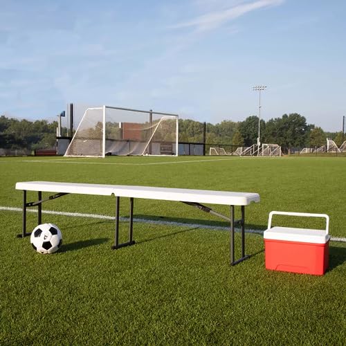 Foldable 6 Foot White Plastic and Steel Bench H8353