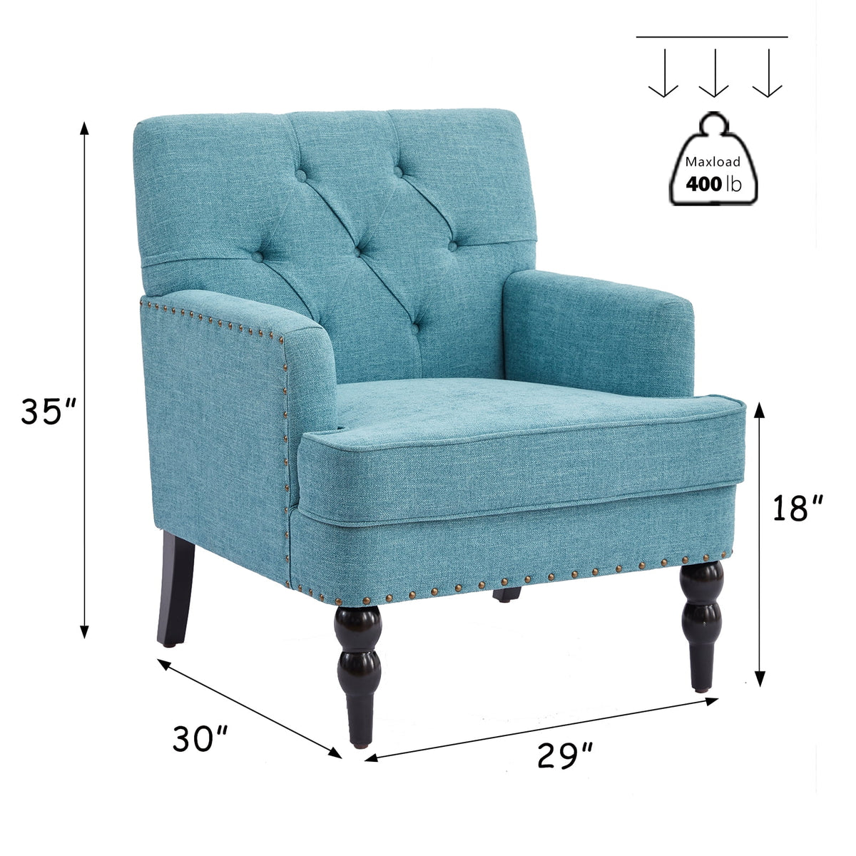 Lake Blue Linen Fabric Upholstered Accent Chair with Ottoman T56635