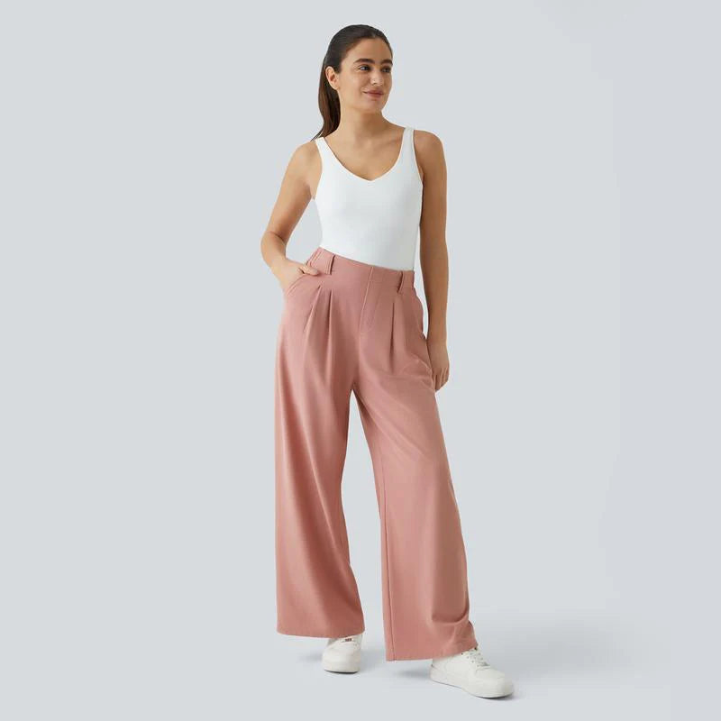 High Waisted Wide Leg Waffle Work Pants L9333