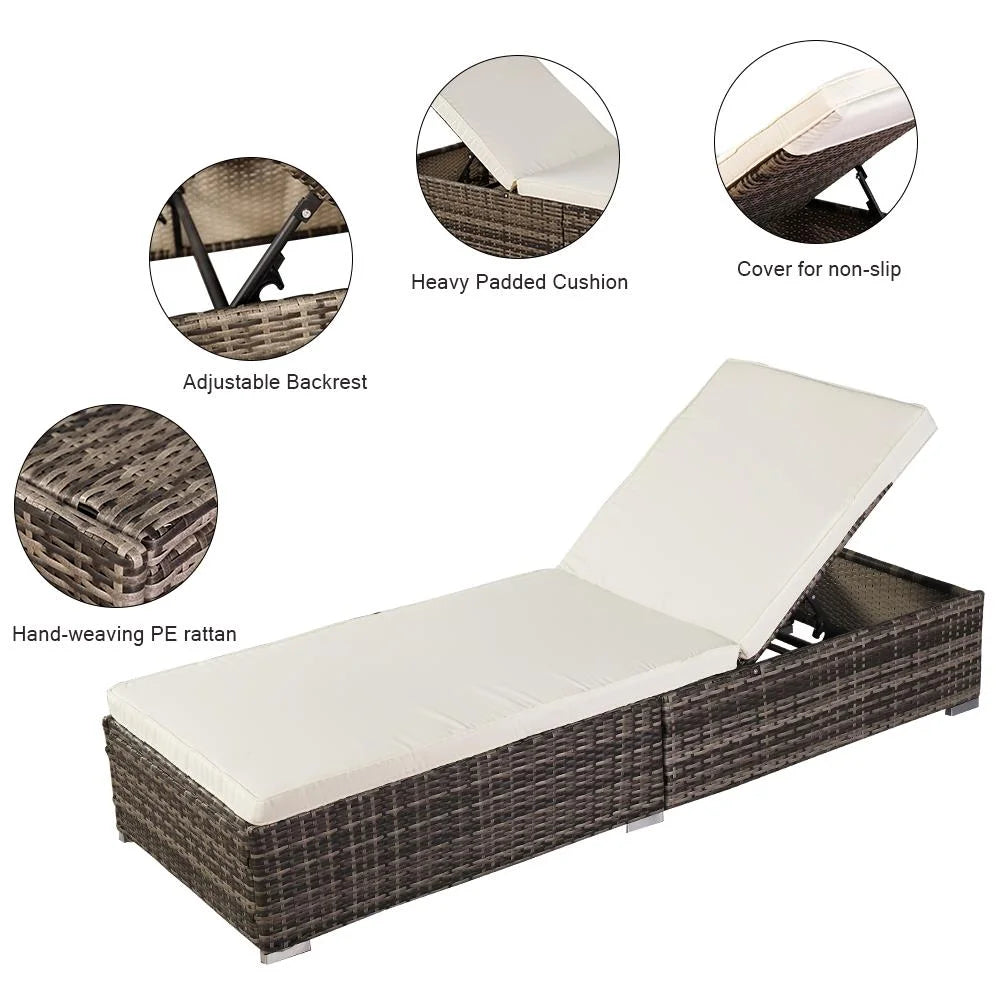 Adjustable Pool Chaise Lounge Chair PE Wicker with Cushion Y161910