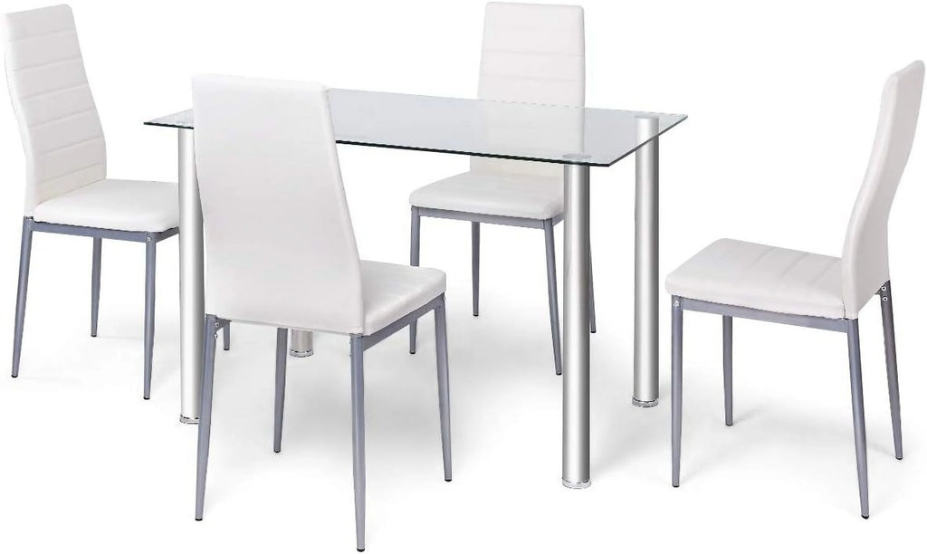 Glass Top Dining Table Set of 4 with PVC Leather Chairs V806