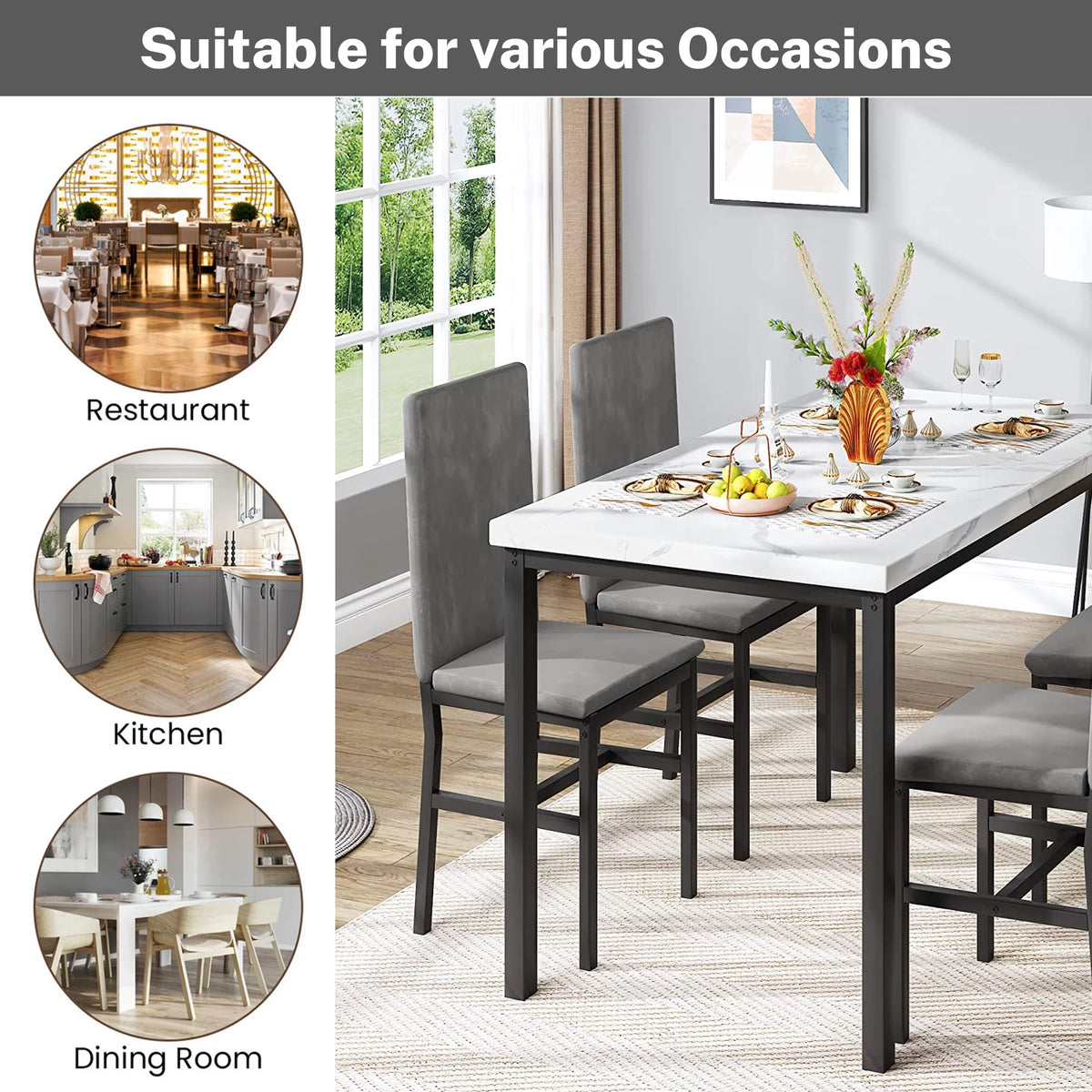 Faux Marble Dining Table Set for 4 B612