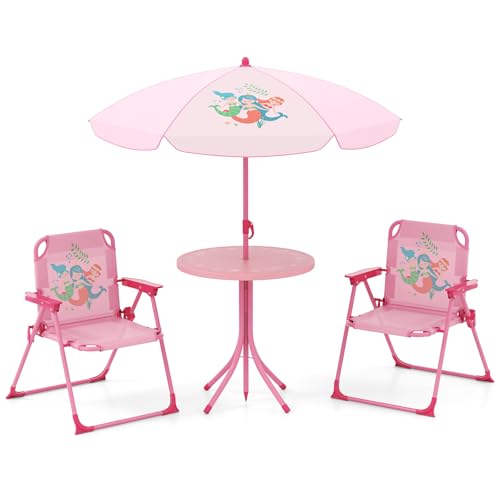 Kids Picnic Table with Umbrella and 2 Folding Chairs F541