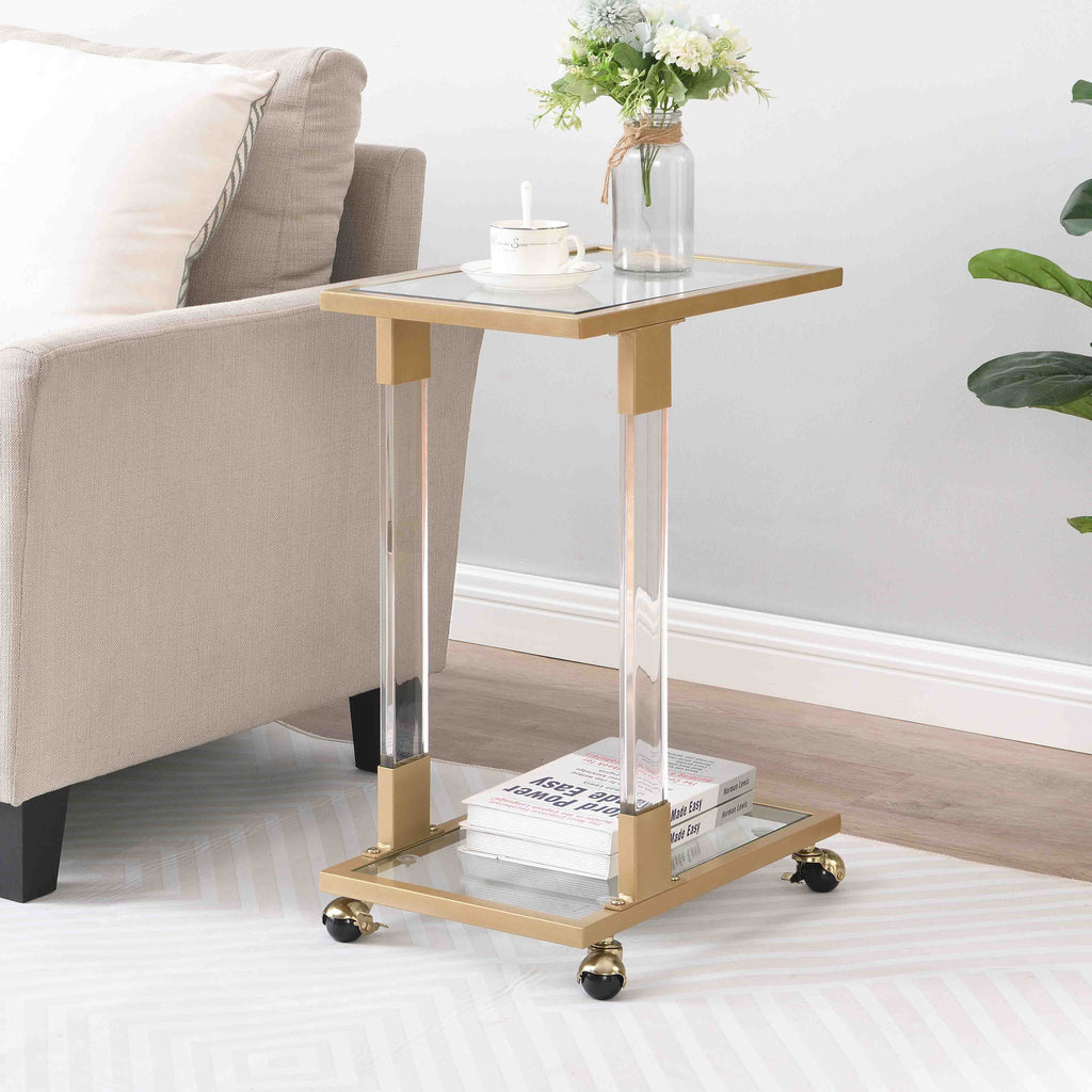 Chrome Glass C Shape Square Side Table R255
