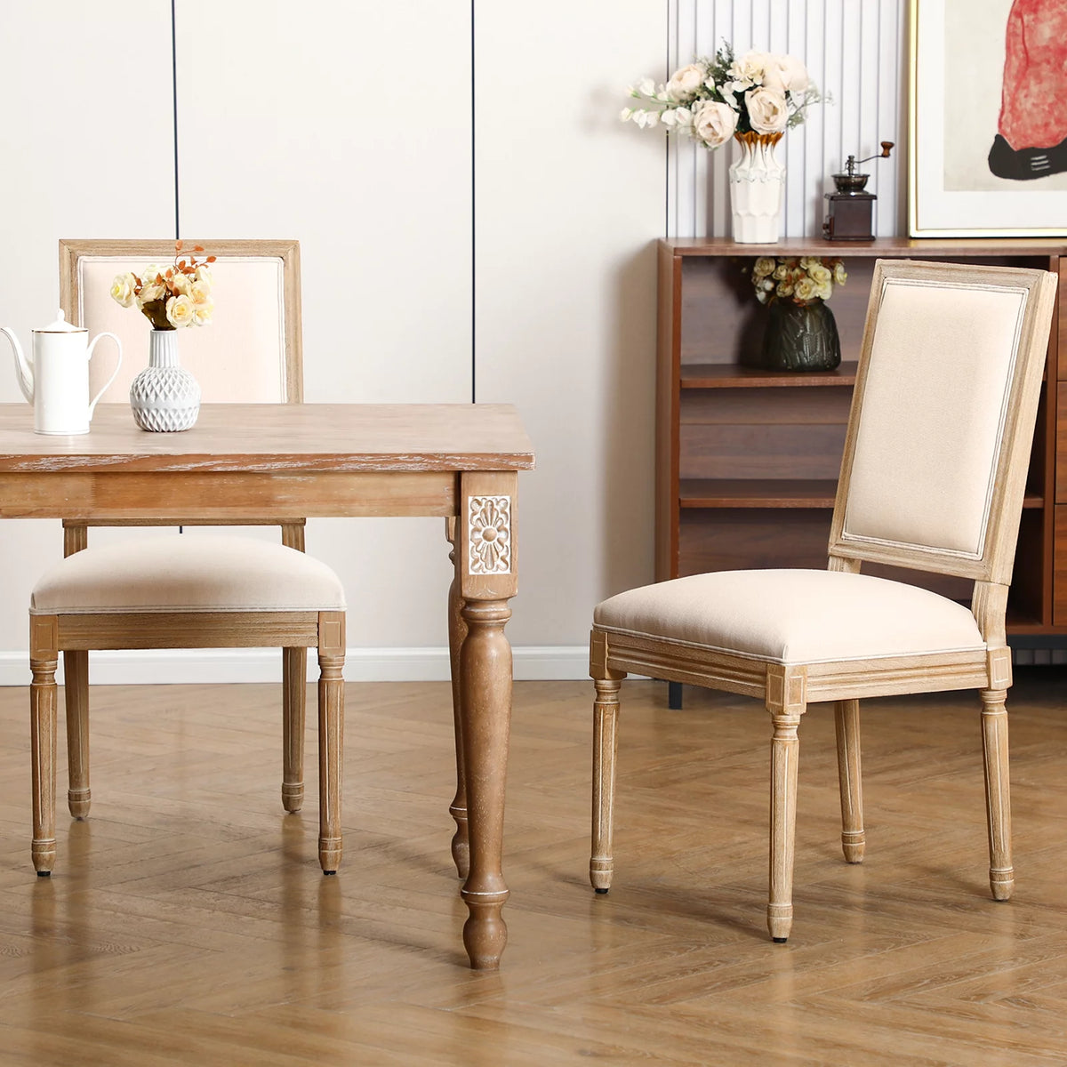 Beige Dining Chairs Set of 2 with Rubber Wood Legs V381568