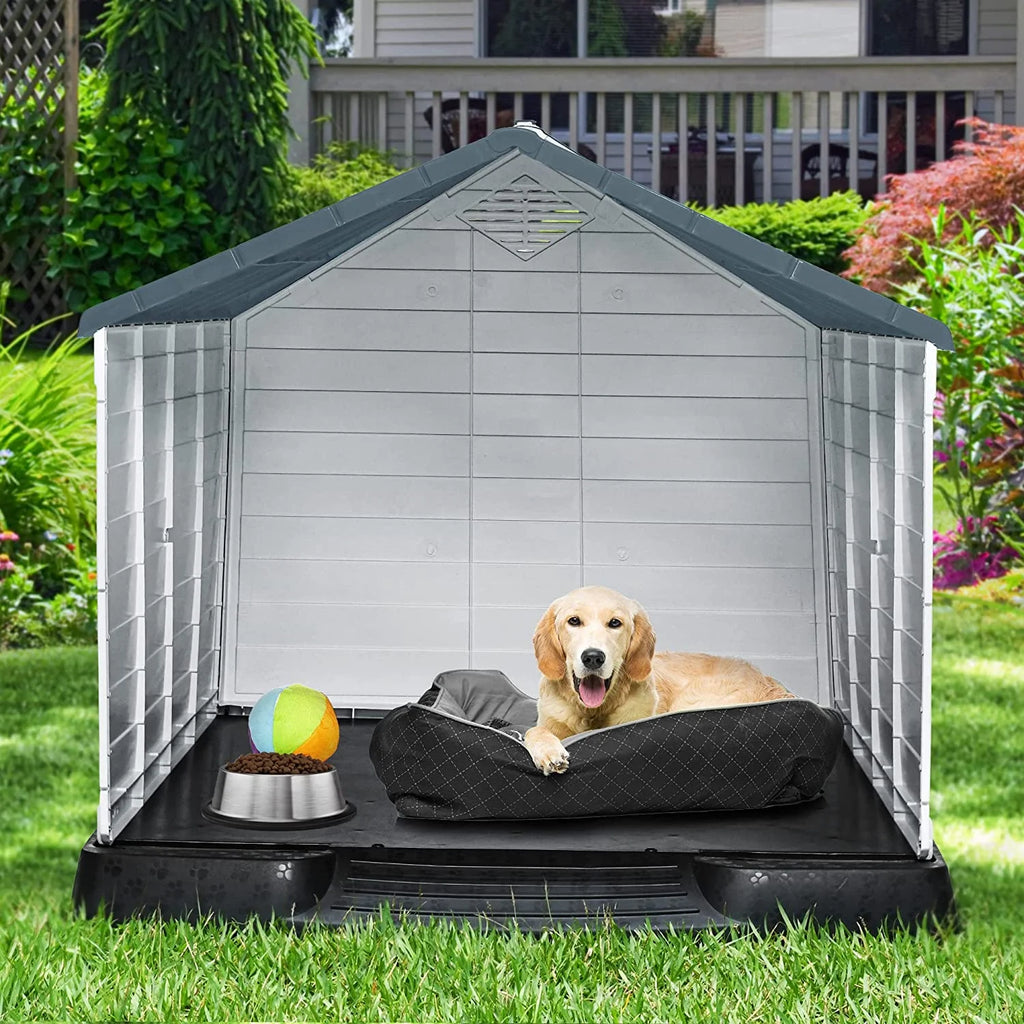 Large Plastic Dog House with Air Vents and Elevated Floor U23575