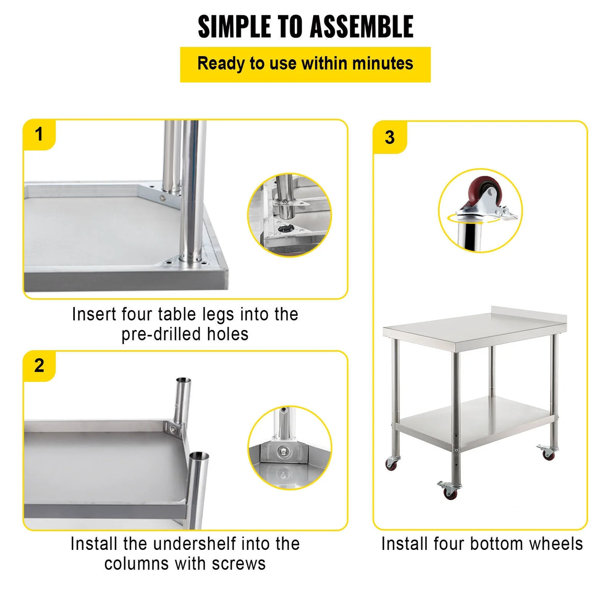 Stainless Steel Work Table 24x15in with 4 Casters O1192