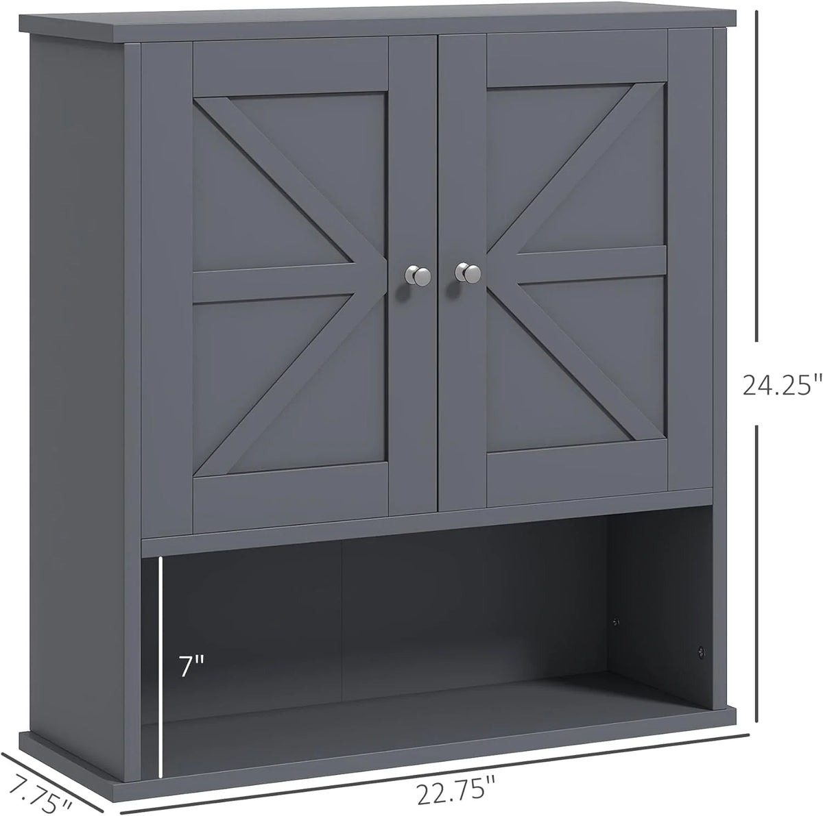 Gray Wall Mounted Bathroom Cabinet with Adjustable Shelf N569210