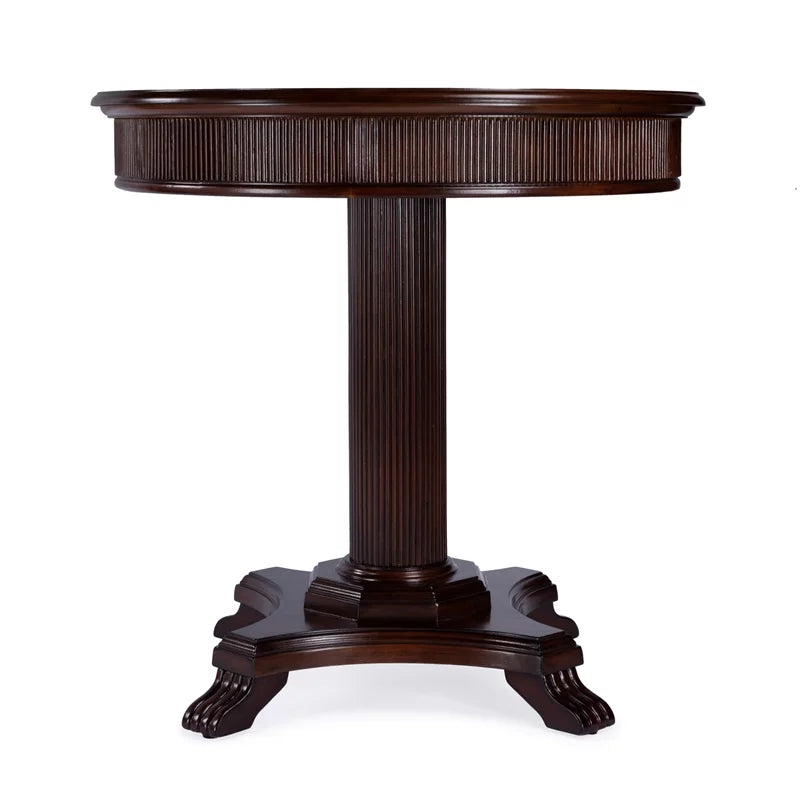 Brown Ribbed Wood Pedestal Foyer Table W5475