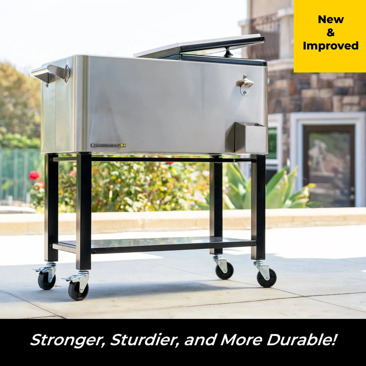 80-Qt Steel Rolling Patio Cooler with Removable Basin T1042