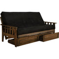 Walnut Futon Frame with Black Mattress & Storage Drawers Full Size D4573