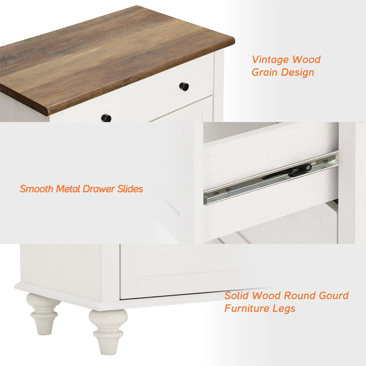 White 3 Drawer Wood Dresser K1225