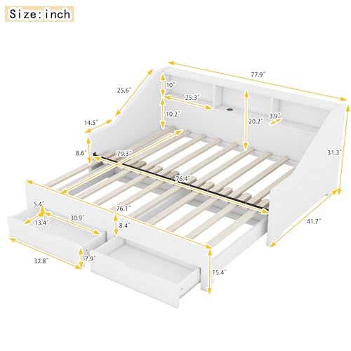 White Wood Twin to King Daybed with Trundle and Storage X4111