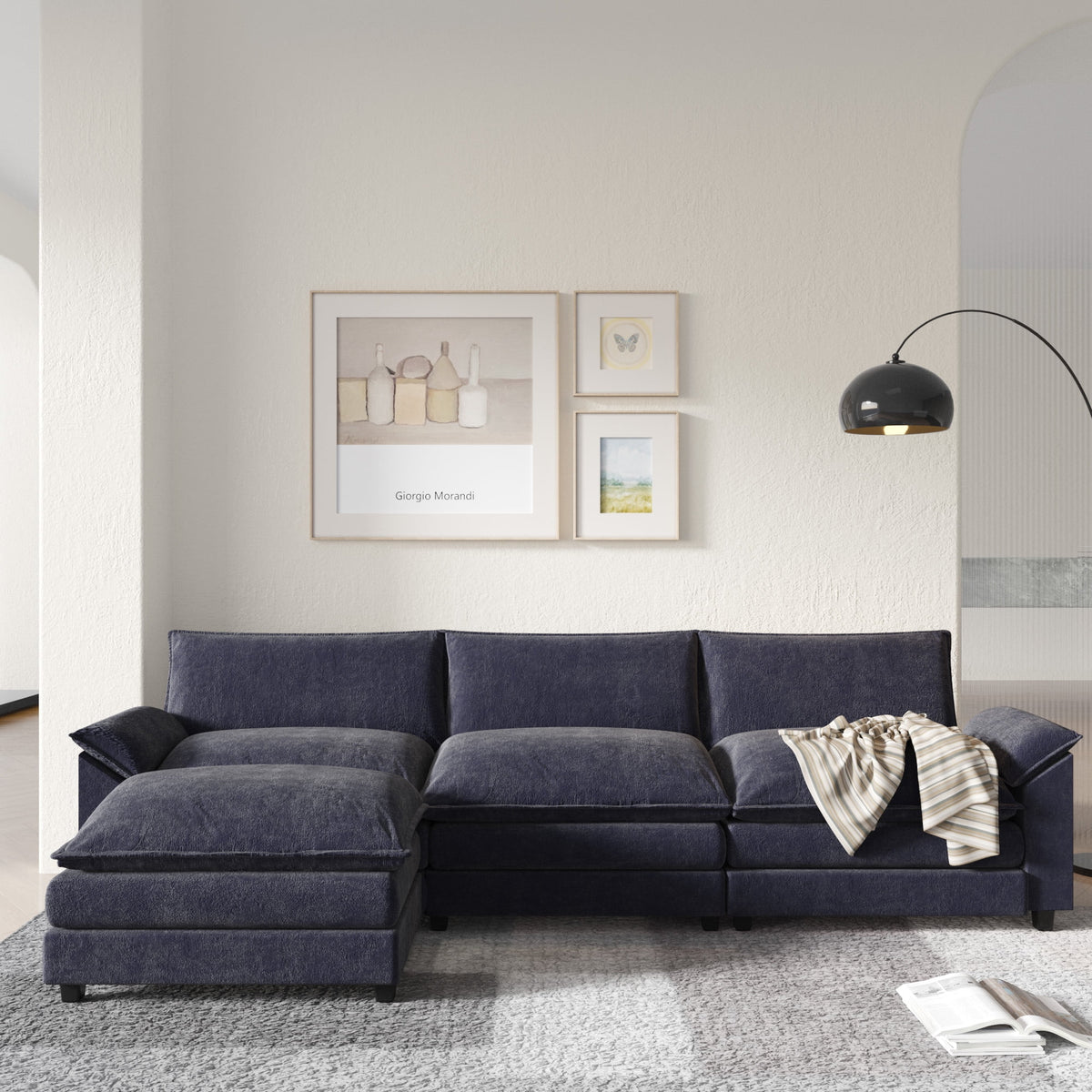 3-seat Sectional Sofa with Reversible Chair and Ottoman Z18859