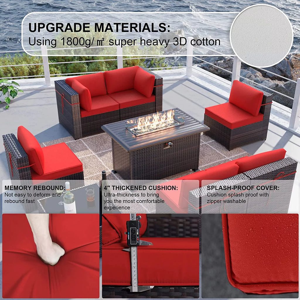 8 Pieces PE Wicker Rattan Outdoor Furniture Set with Fire Pit Table V25845