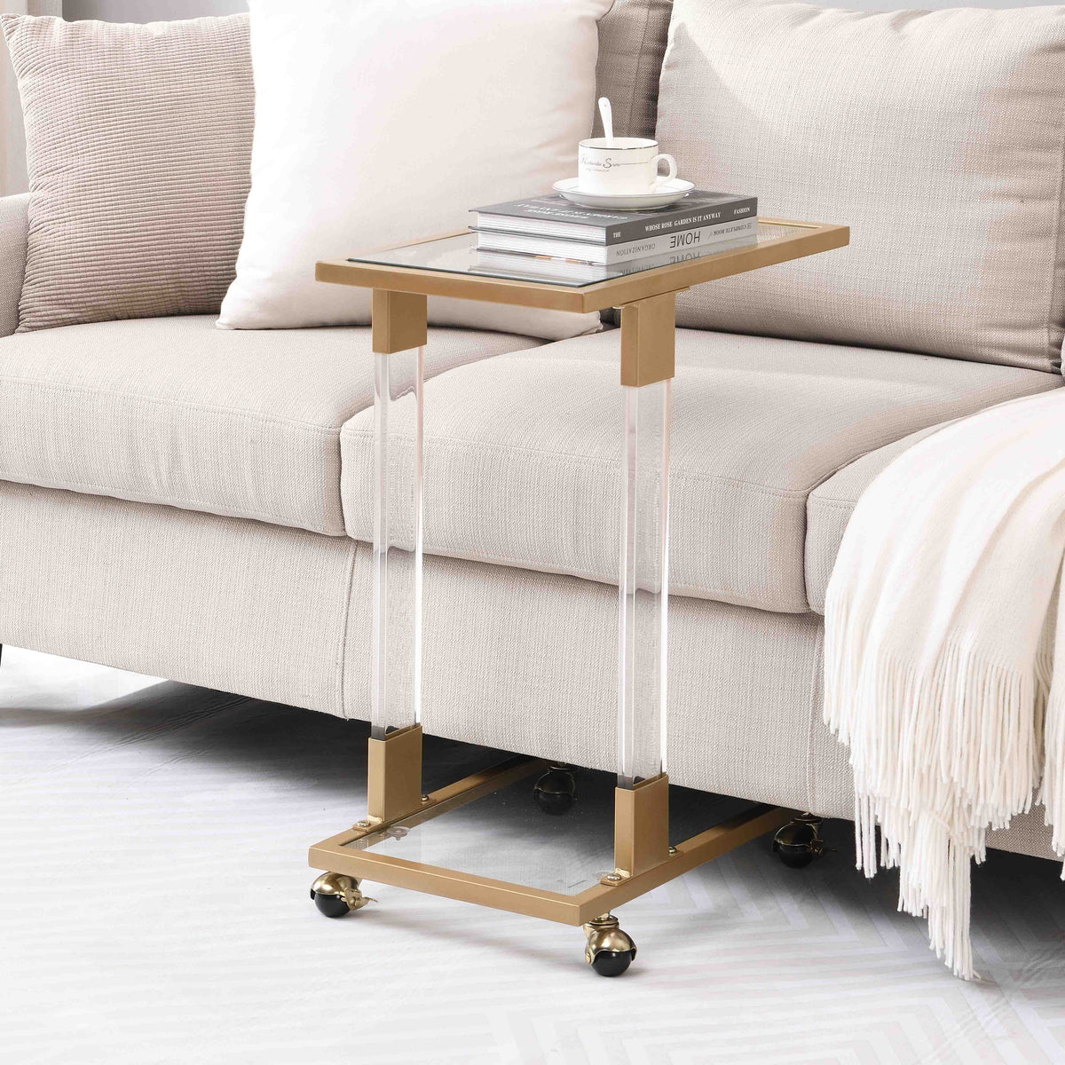 Chrome Glass C Shape Square Side Table R255