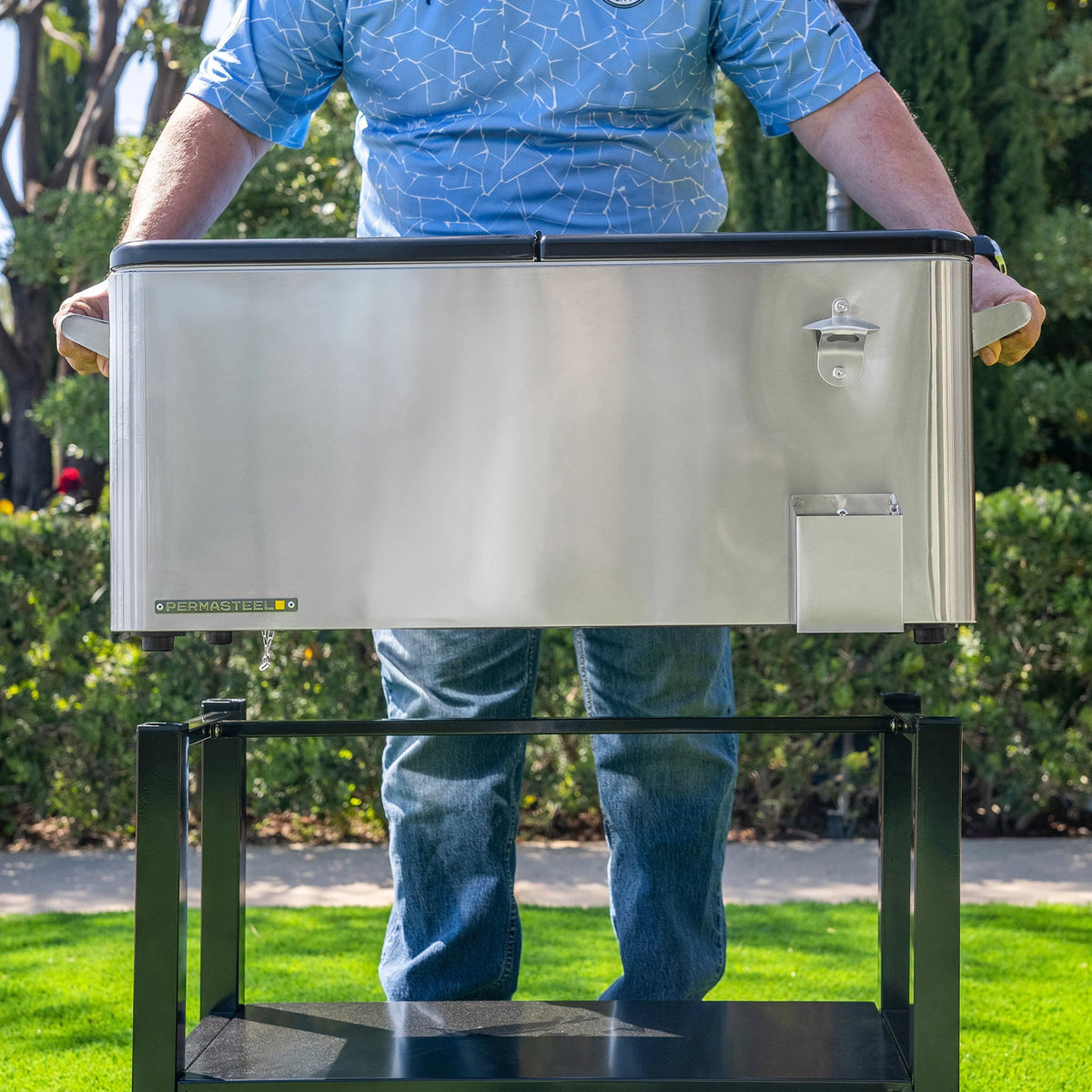 80-Qt Steel Rolling Patio Cooler with Removable Basin T1042
