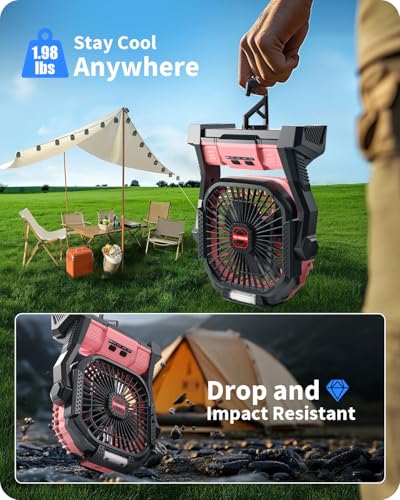 Portable Battery Operated Fan, 20000mAh Rechargeable Camping Fan with LED Lantern T928