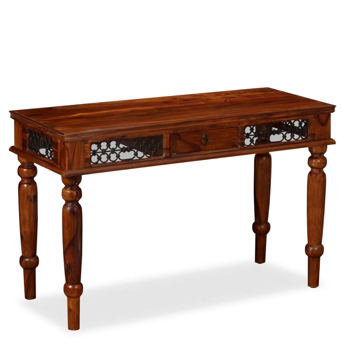 Sheesham Wood Writing Desk with Storage Drawer Steel Legs W57458