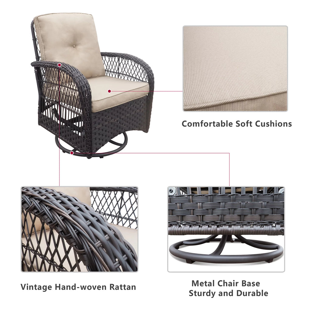 Khaki Wicker Swivel Rocker Chairs with Table Y867