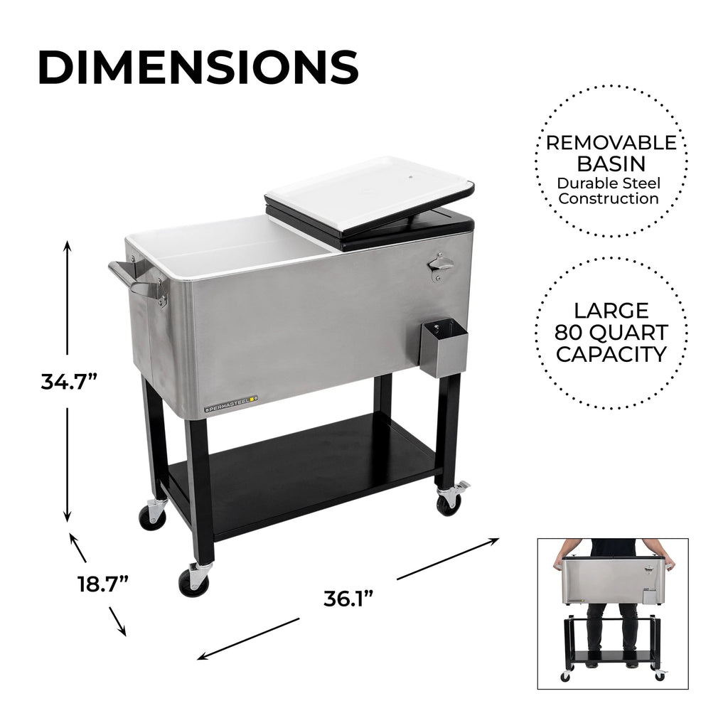 80-Qt Steel Rolling Patio Cooler with Removable Basin T1042