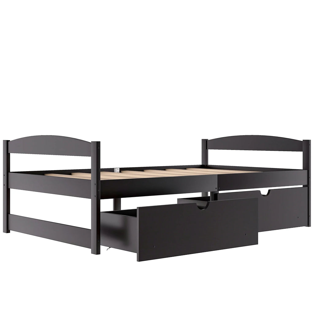 White Twin Storage Bed Frame with Drawers U7201