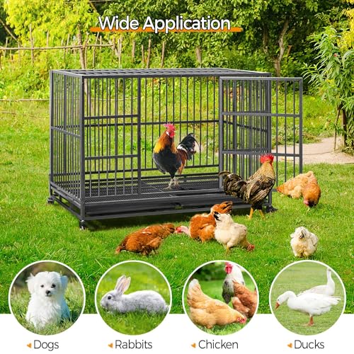 48'' XXL Dog Crate with 2 Doors Lockable Wheels O16704