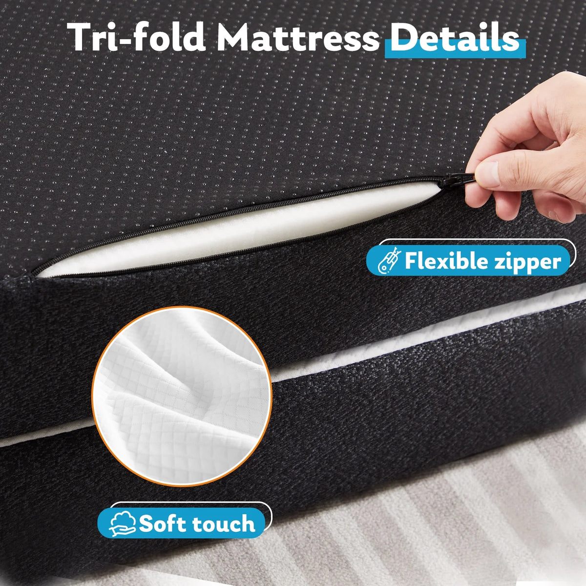 4-inch Tri Folding Memory Mattress with Removable Cover E156066