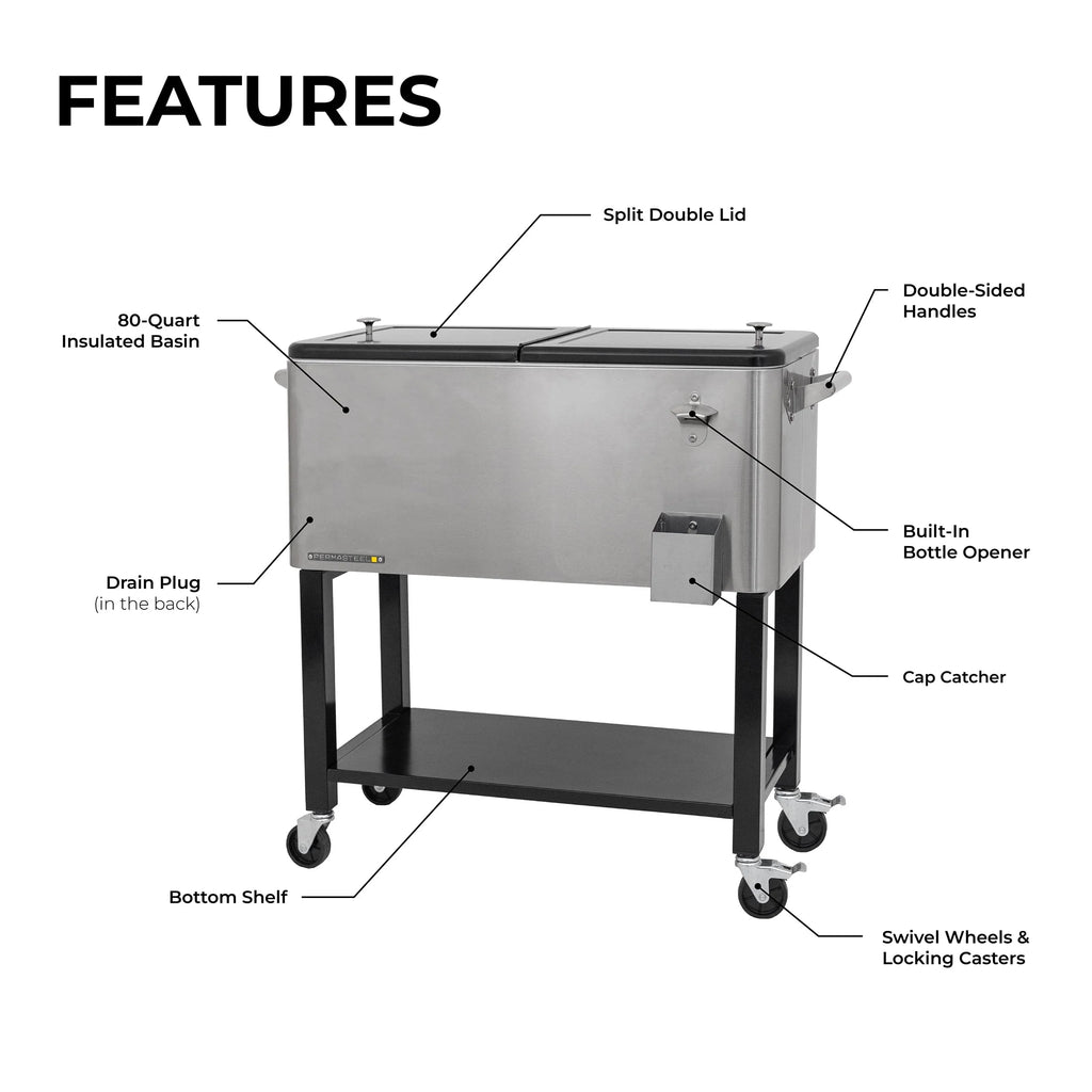 80-Qt Steel Rolling Patio Cooler with Removable Basin T1042