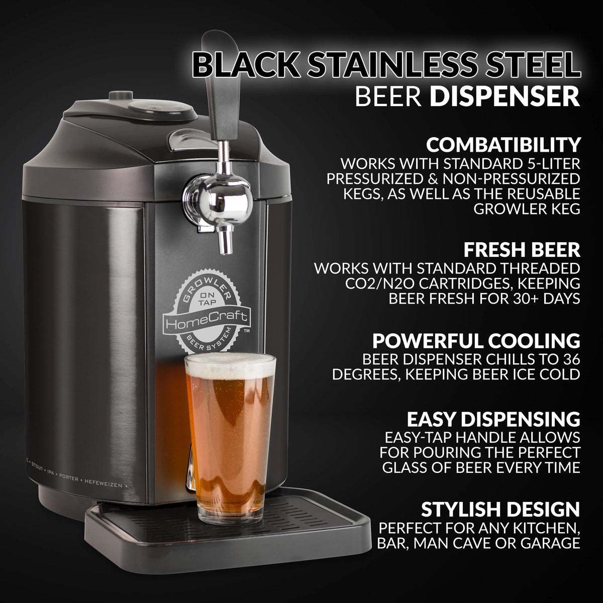Black Stainless Steel Beer Growler Cooling System C38771
