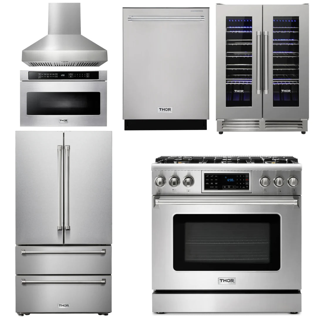 36 Gas Range, Range Hood, Microwave, Refrigerator, Dishwasher, Wine Cooler K758955
