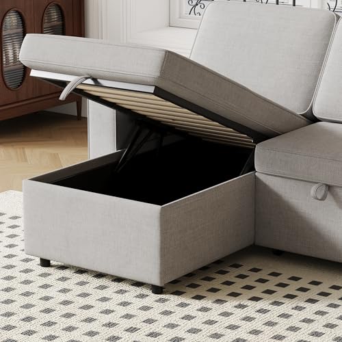 86 Inch Reversible Sleeper Sectional Sofa with Pull Out Couch Bed D6997