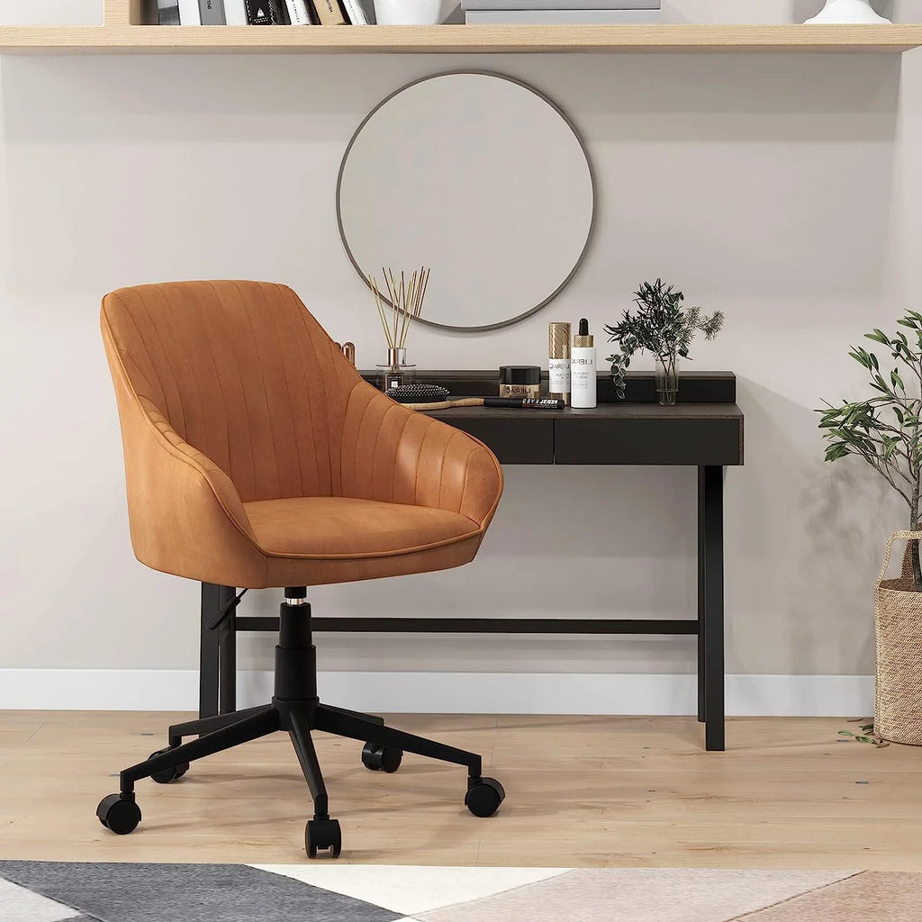 Brown Leather Office Chair with Wheels and Armrests L993962