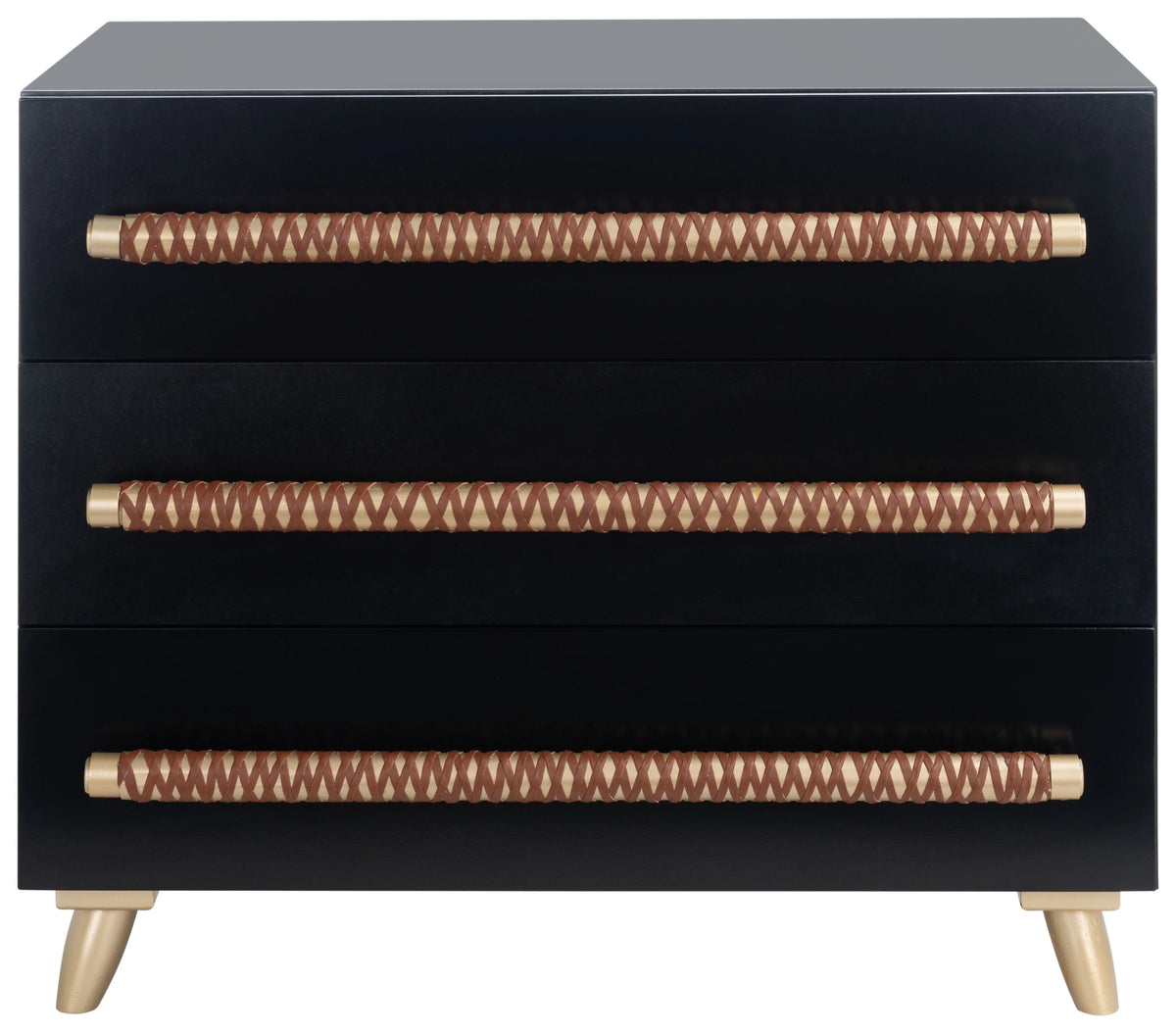 Black Gold Brown Faux Leather 3 Drawer Chest I576058