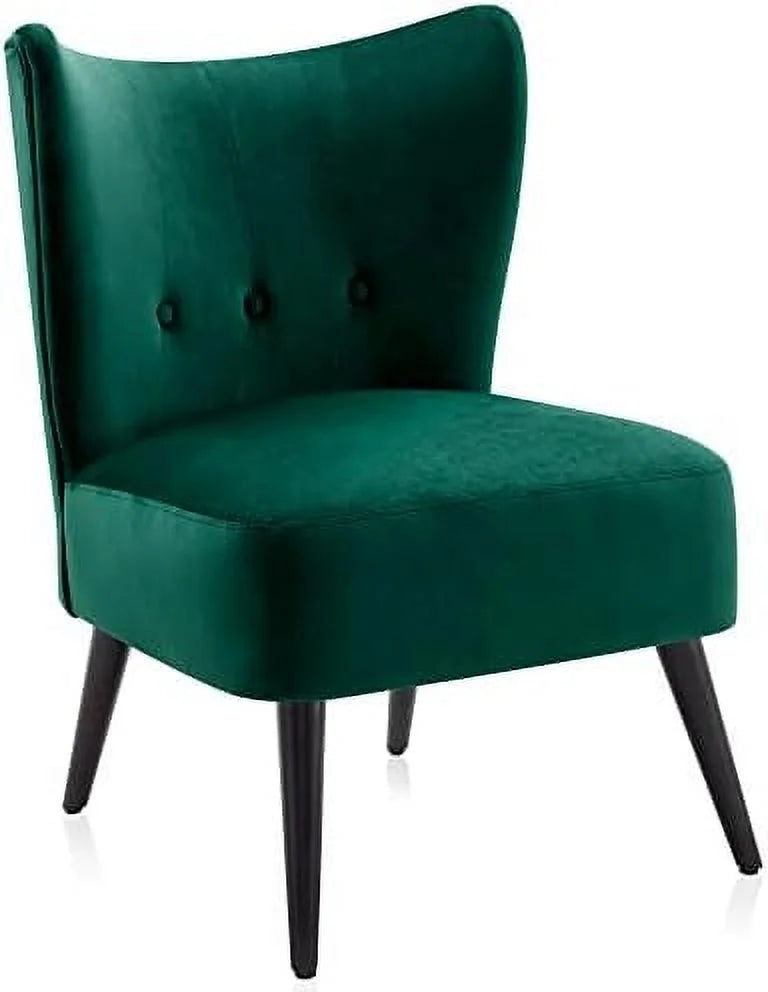 Green Velvet Upholstered Accent Chair with Wood Legs E1308