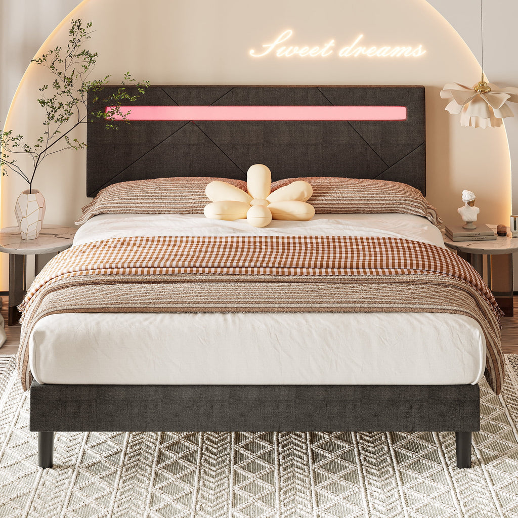 Full Size Platform Bed Frame with Adjustable Upholstered Headboard Q604401