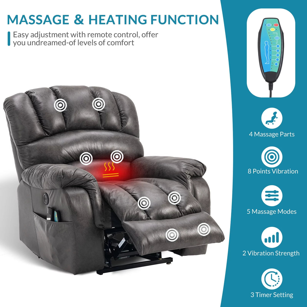 Large Dual Motor Power Lift Recliner Chair with Heat and Massage L78975