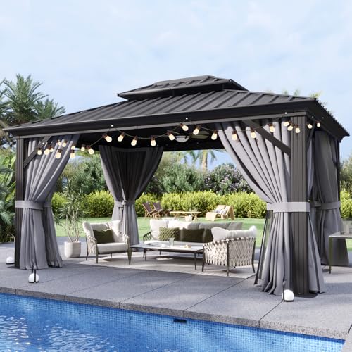 10x12 Aluminum Gazebo with Steel Roof and Netting P3641