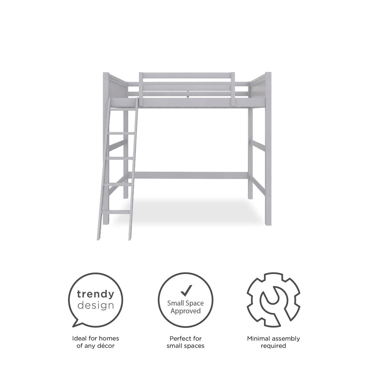 Full Size Loft Bed with Ladder, Gray L181